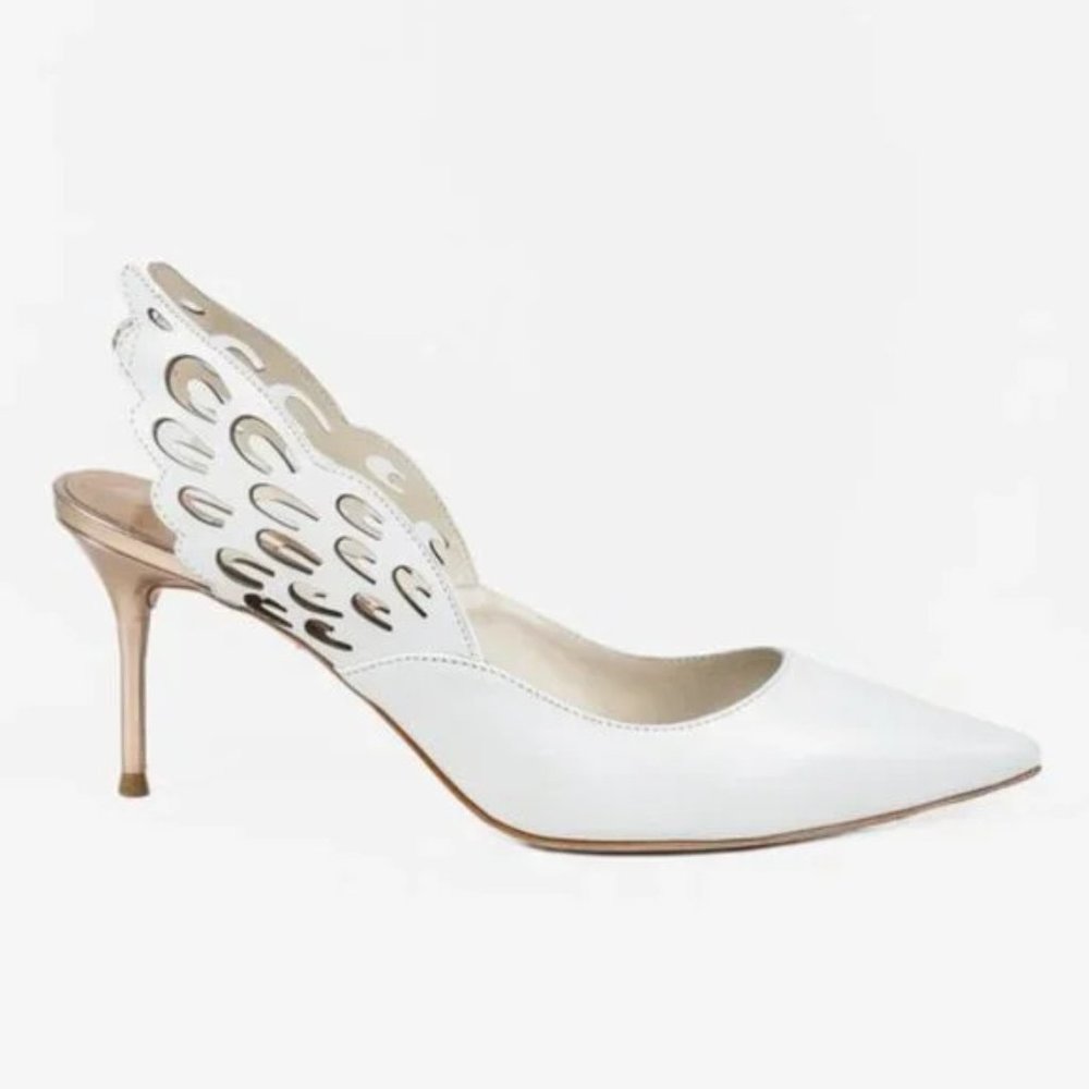 Sophia Webster White Rose Gold Angelo Slingback Heels